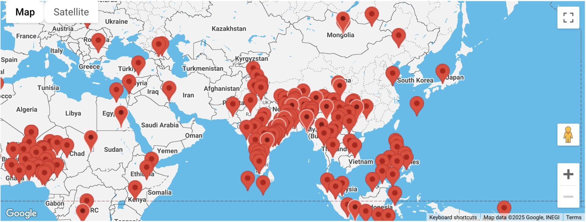 map with pinpoints of script origins