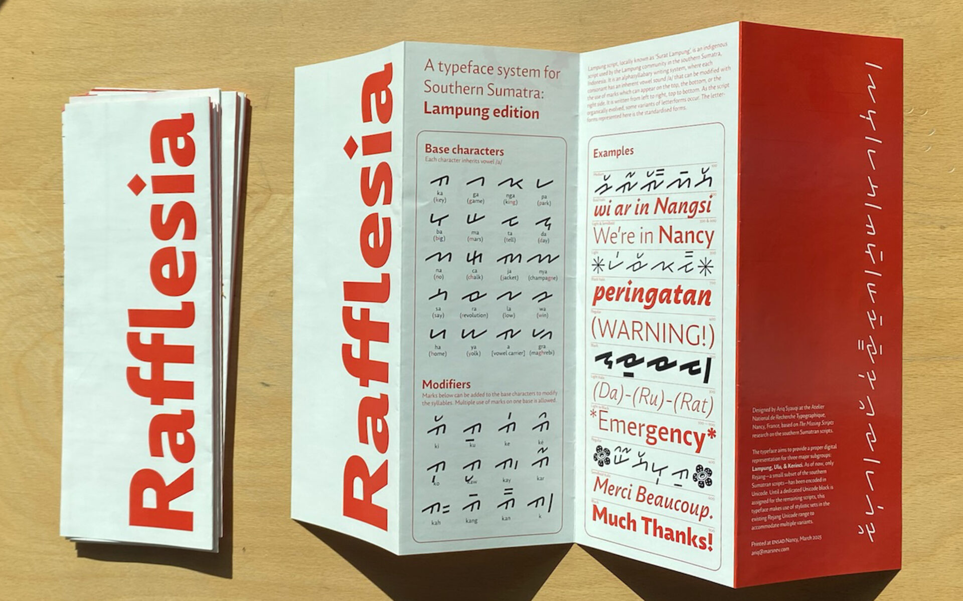 Author's typeface specimen of Rafflesia
