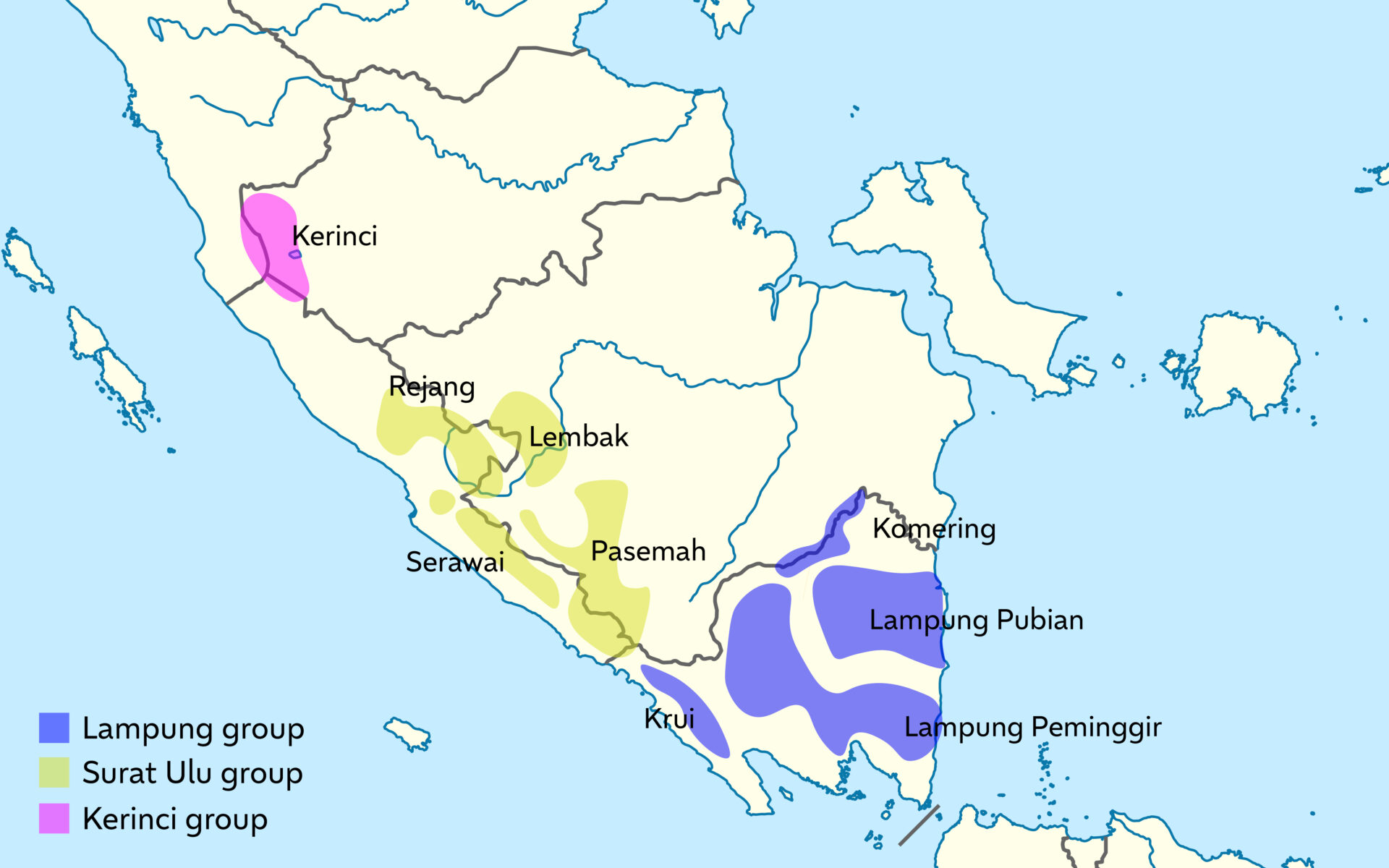 Map of Southern Sumatran scripts